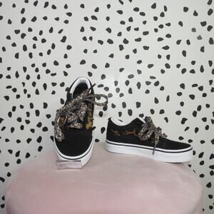 Vans Black Leopard Print Girls Lace Up Sneakers
